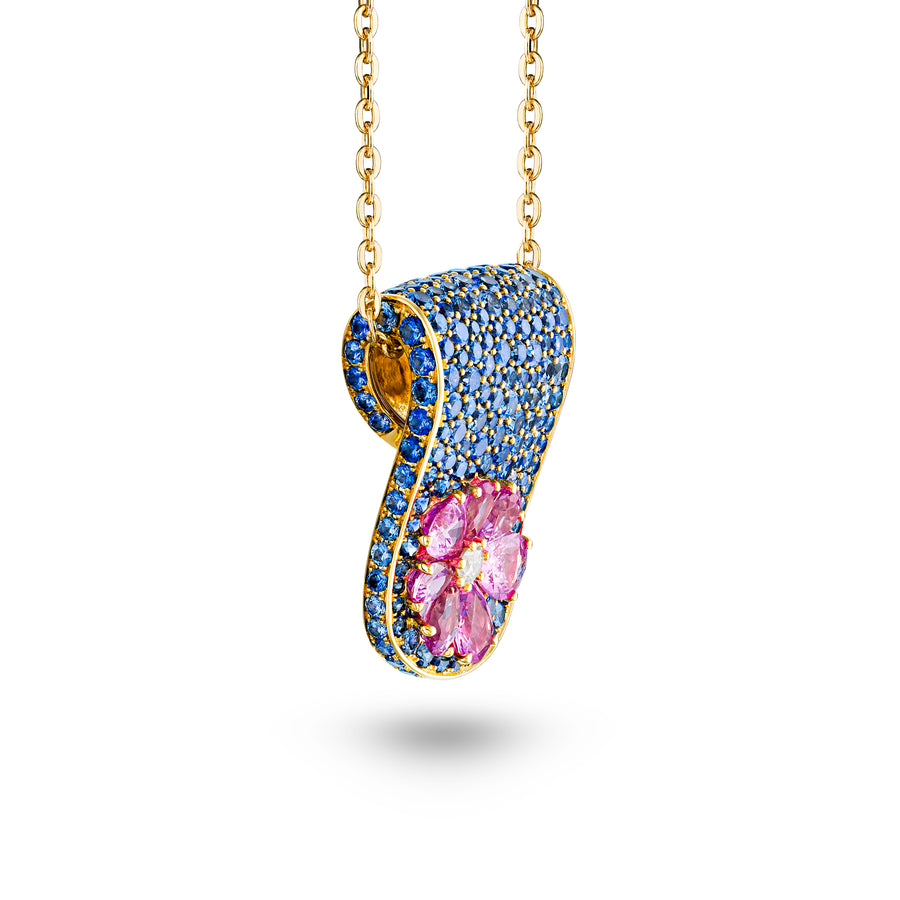 Eden Blue Sapphire Neckalce with Pink Sapphire and Diamond Flower