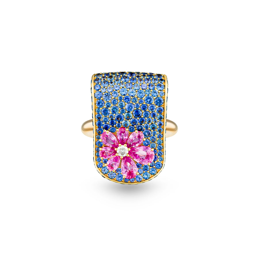 Eden Blue Sapphire Ring with Pink Sapphire and Diamond Flower