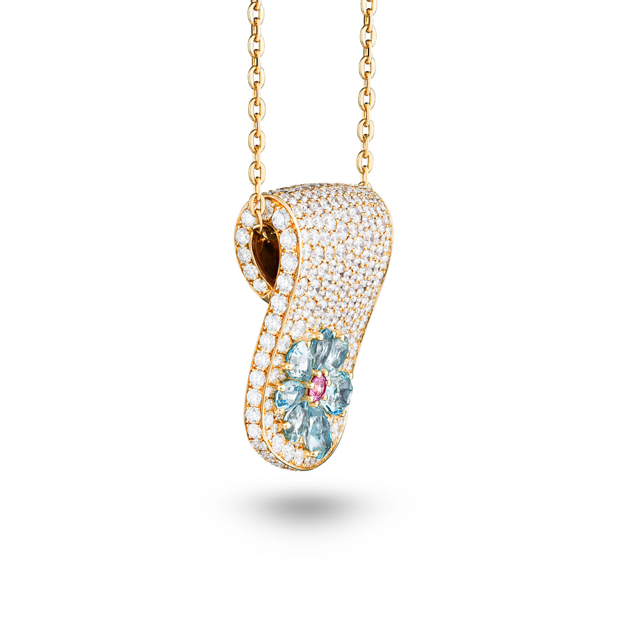 Eden Diamond Necklace with Aquamarine and Pink Sapphire Flower