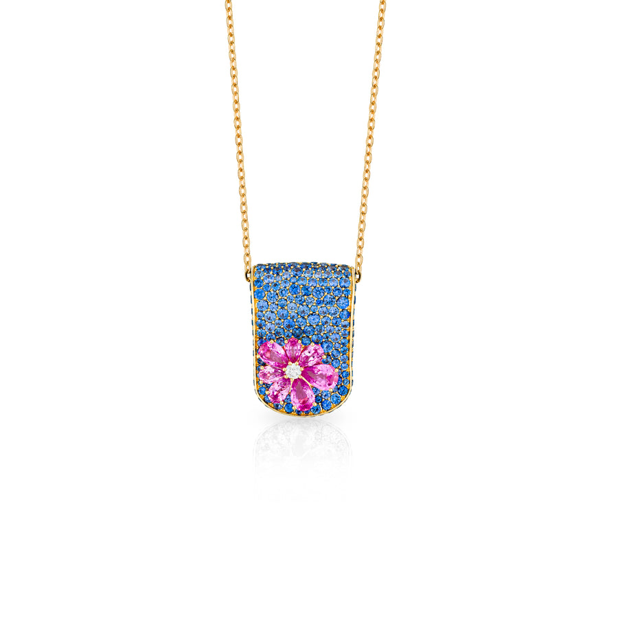 Eden Blue Sapphire Neckalce with Pink Sapphire and Diamond Flower
