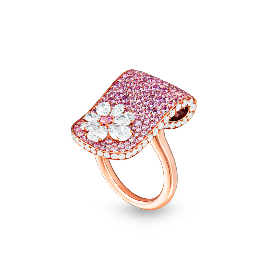 Eden Purple Sapphire Ring with Diamond and Pink Sapphire Flower