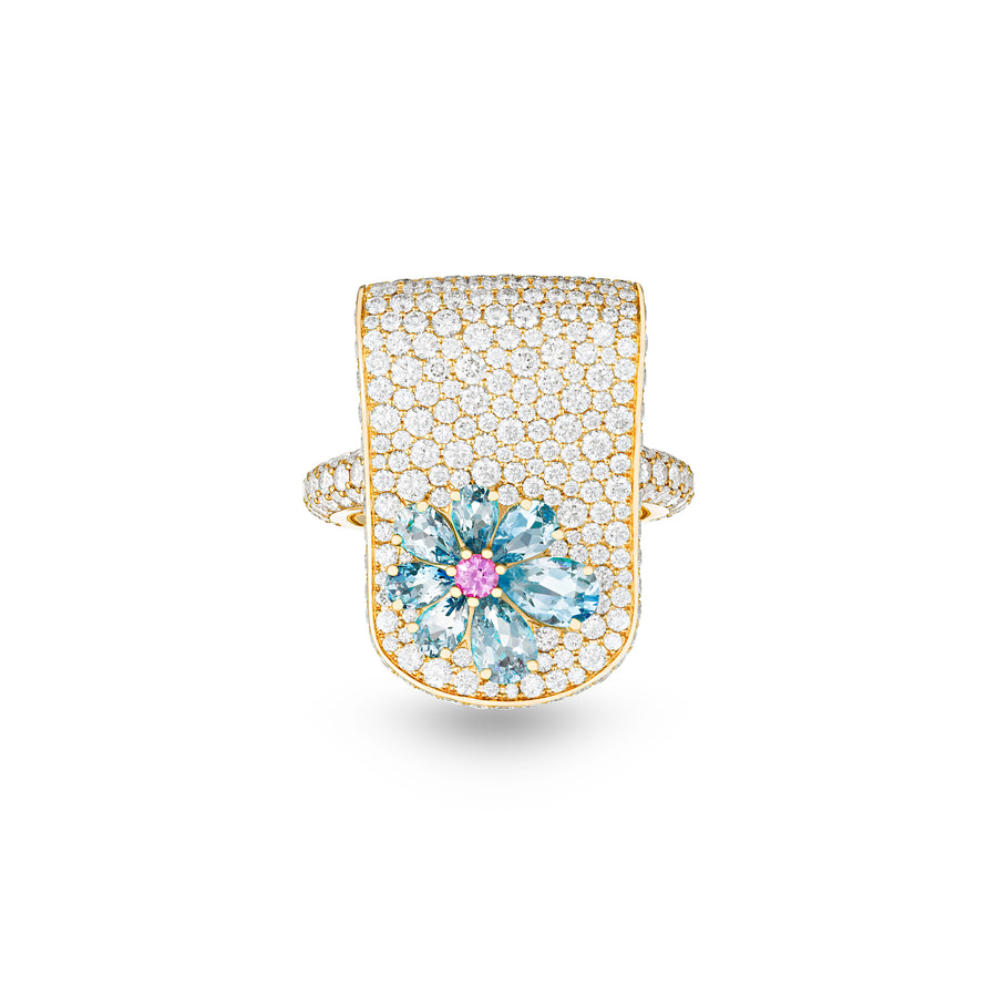 Eden Diamond Ring with Aquamarine and Pink Sapphire Flower
