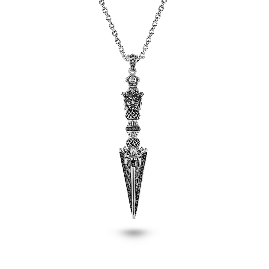 Full Diamond Silver Phurba Necklace