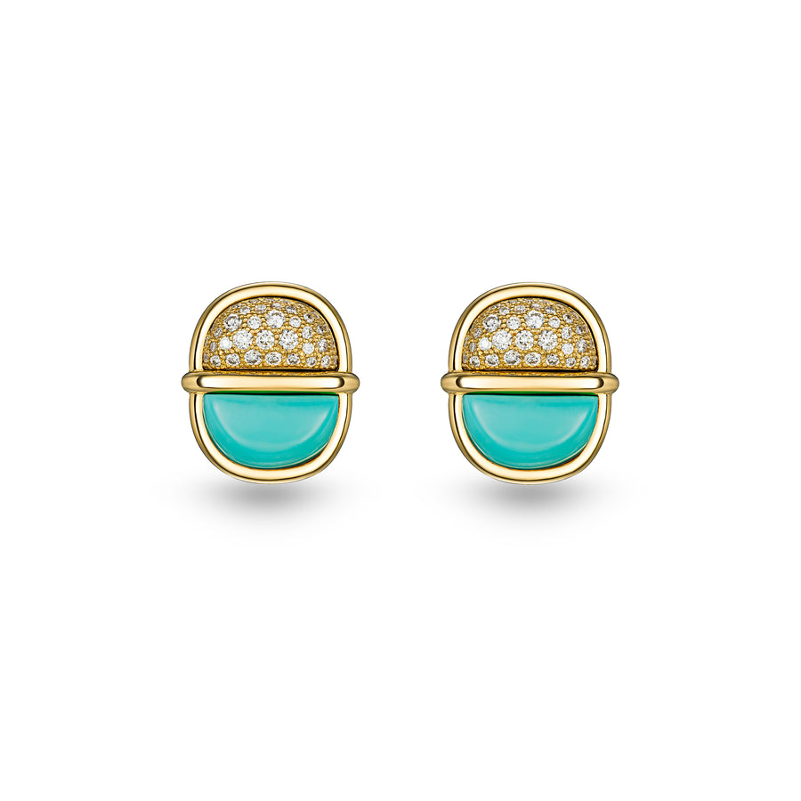 Amrita Mini Round Earrings in Turquoise and Diamonds