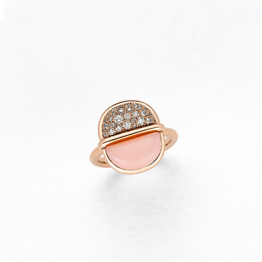 Amrita Mini Round Ring in Pink Opal Ceramic and Diamonds