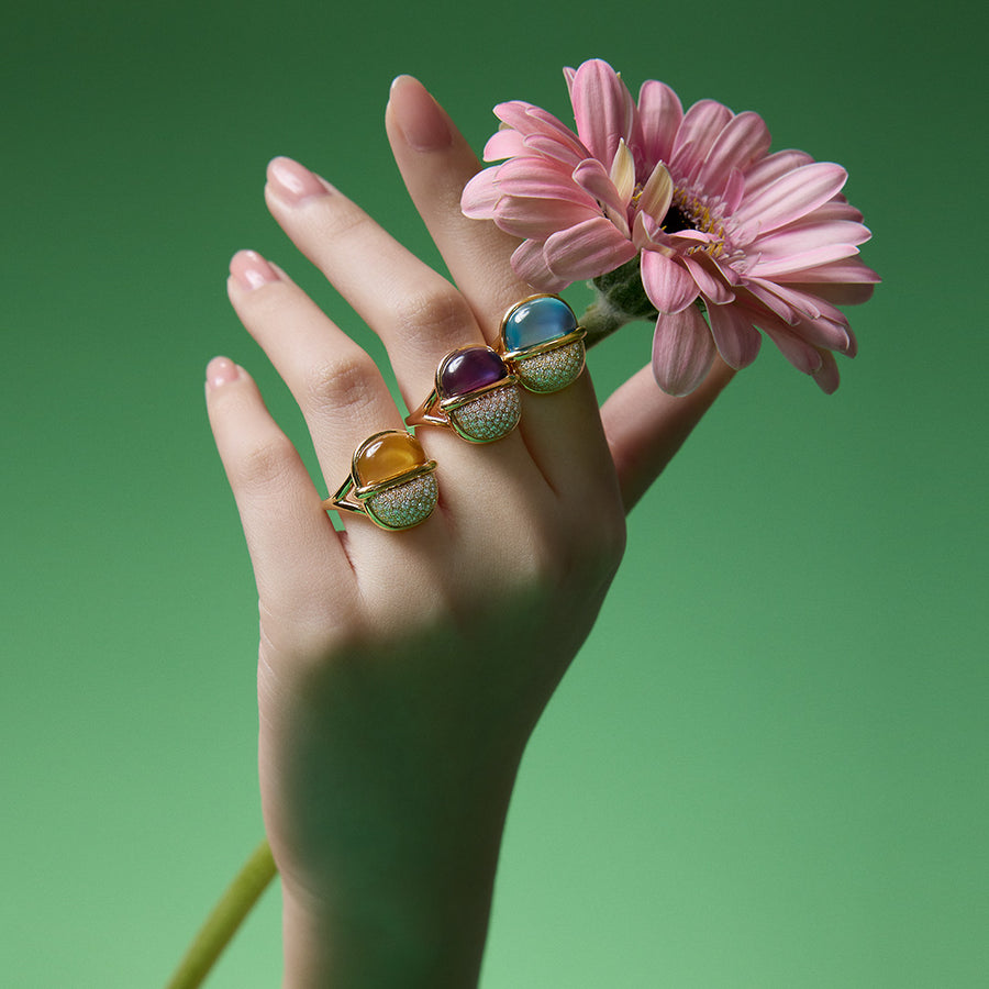 Amrita Small Round Ring in Amethyst and Diamonds