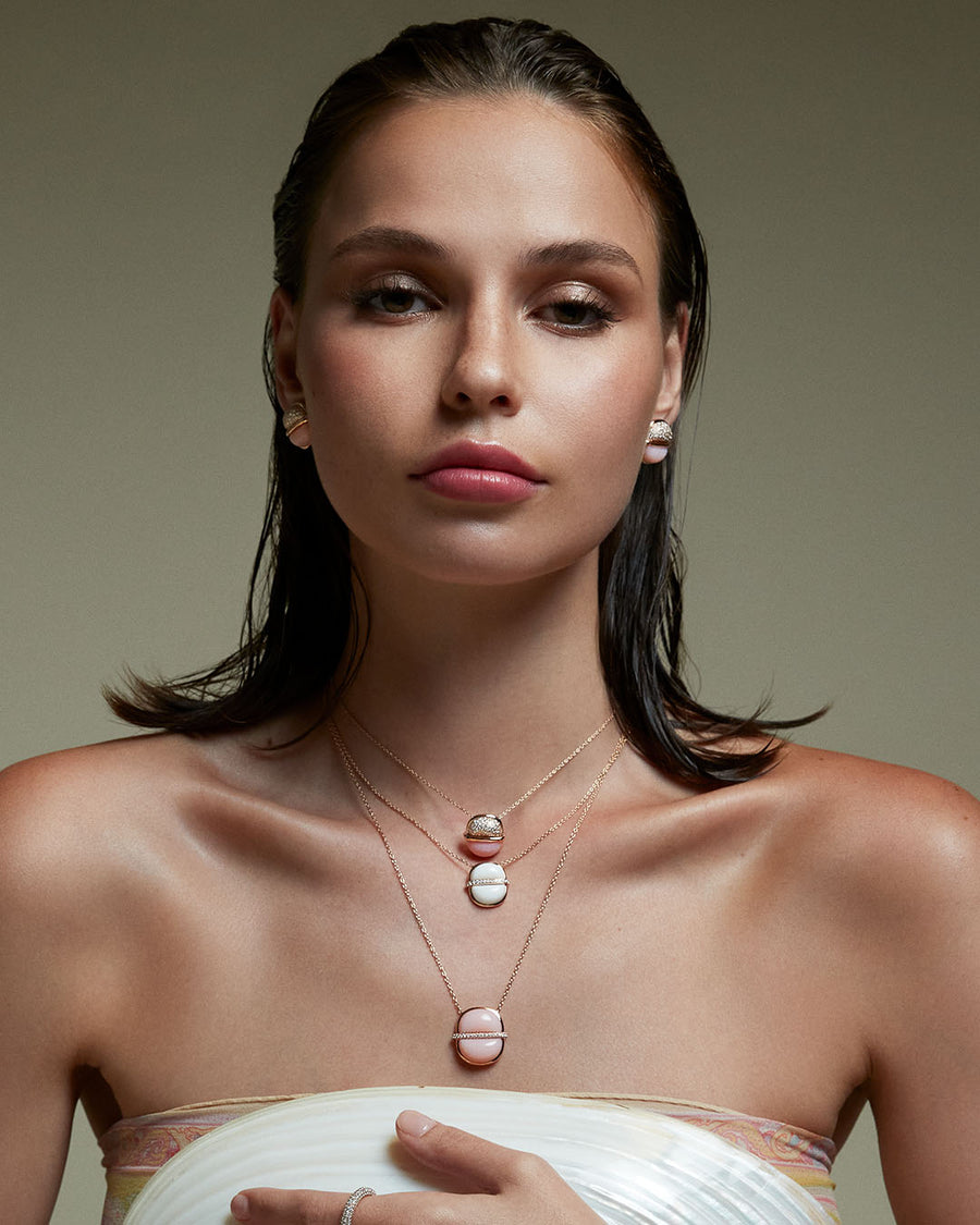 Amrita Small Round Necklace in Pink Opal with Diamonds