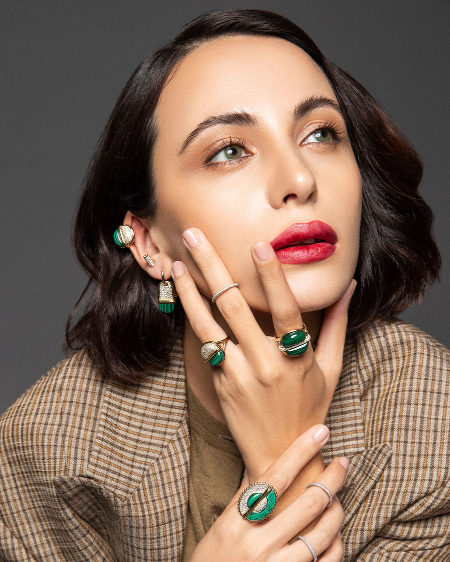 As Above So Below Ring in Malachite and Diamonds