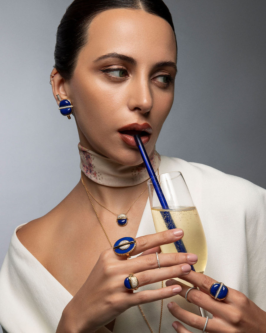 Amrita Small Round Necklace in Lapis Lazuli with Diamonds