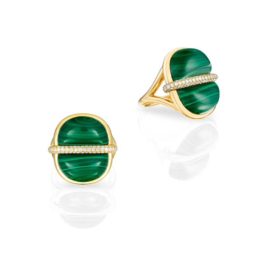 Amrita Round Ring in Malachite