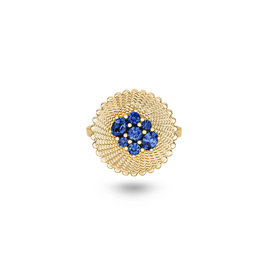 Seven Sisters Blue Sapphire Ring with Diamond on Shank