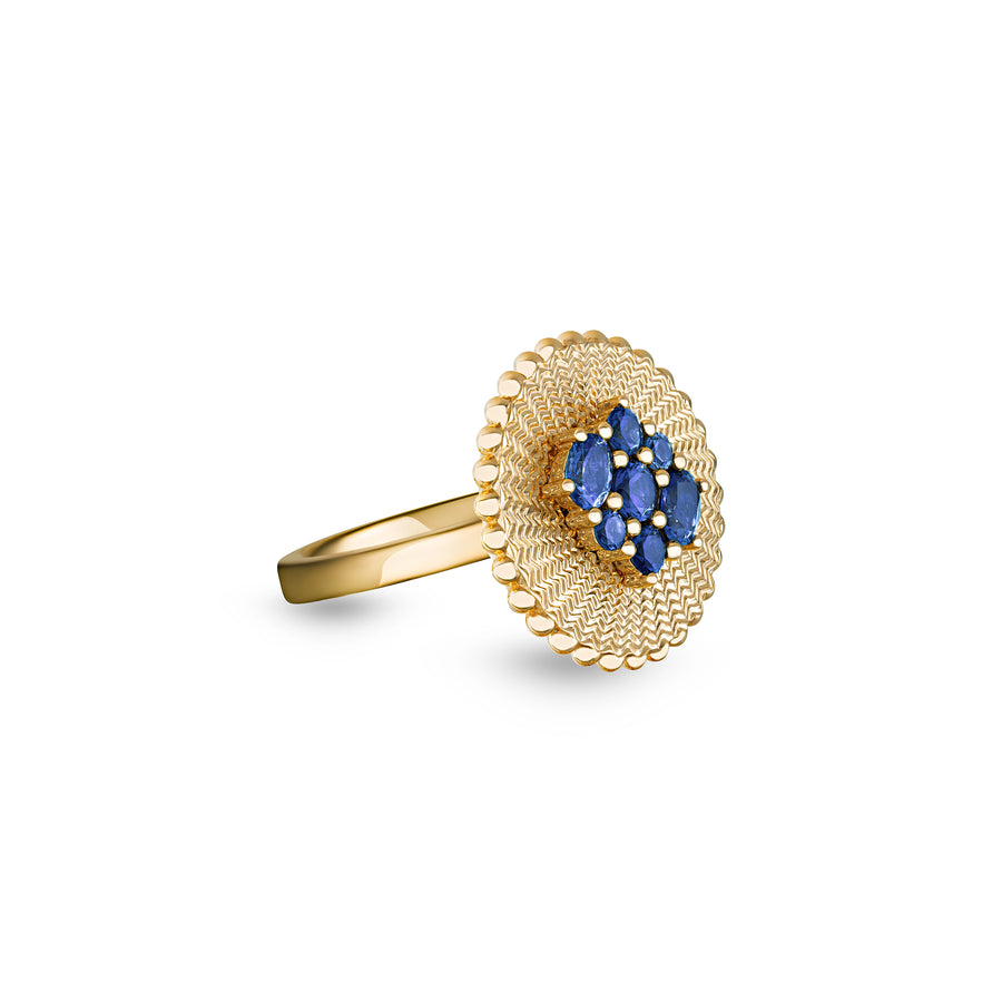 Seven Sisters Blue Sapphire Ring with Diamond on Shank