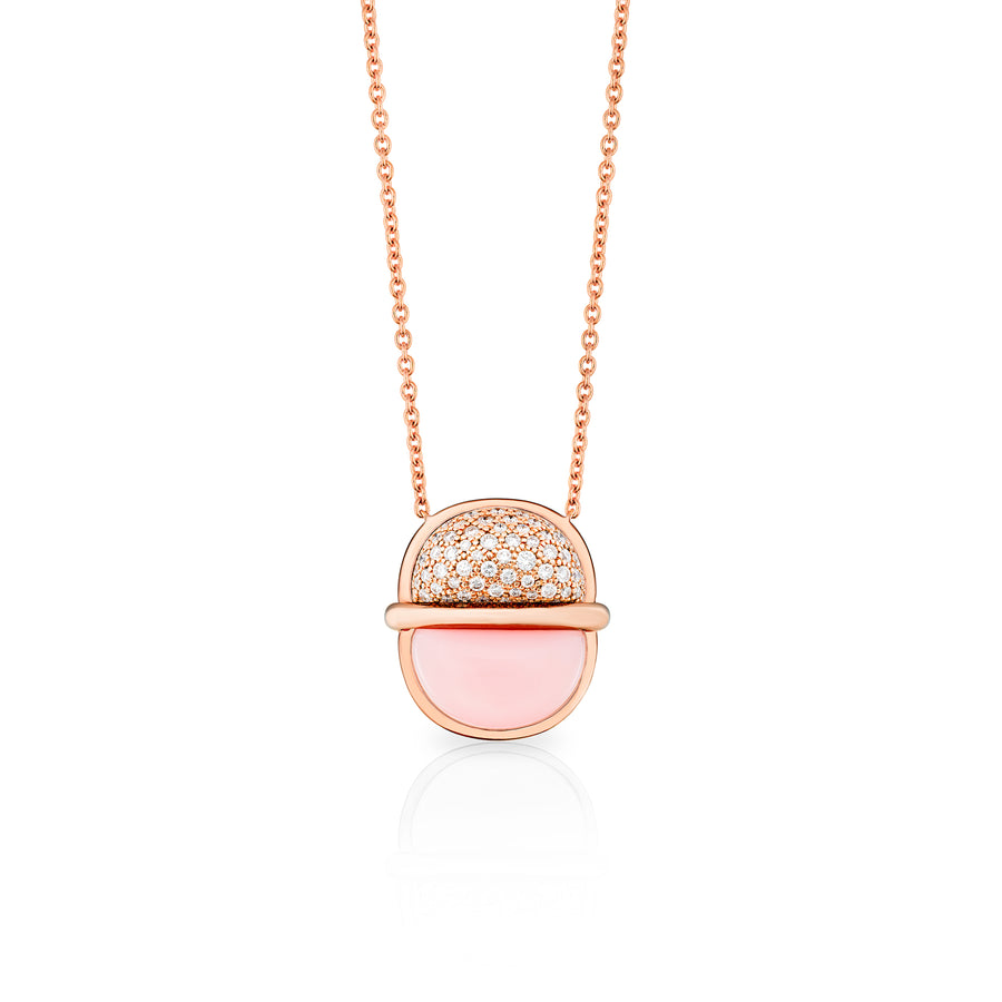 Amrita Small Round Necklace in Pink Opal with Diamonds