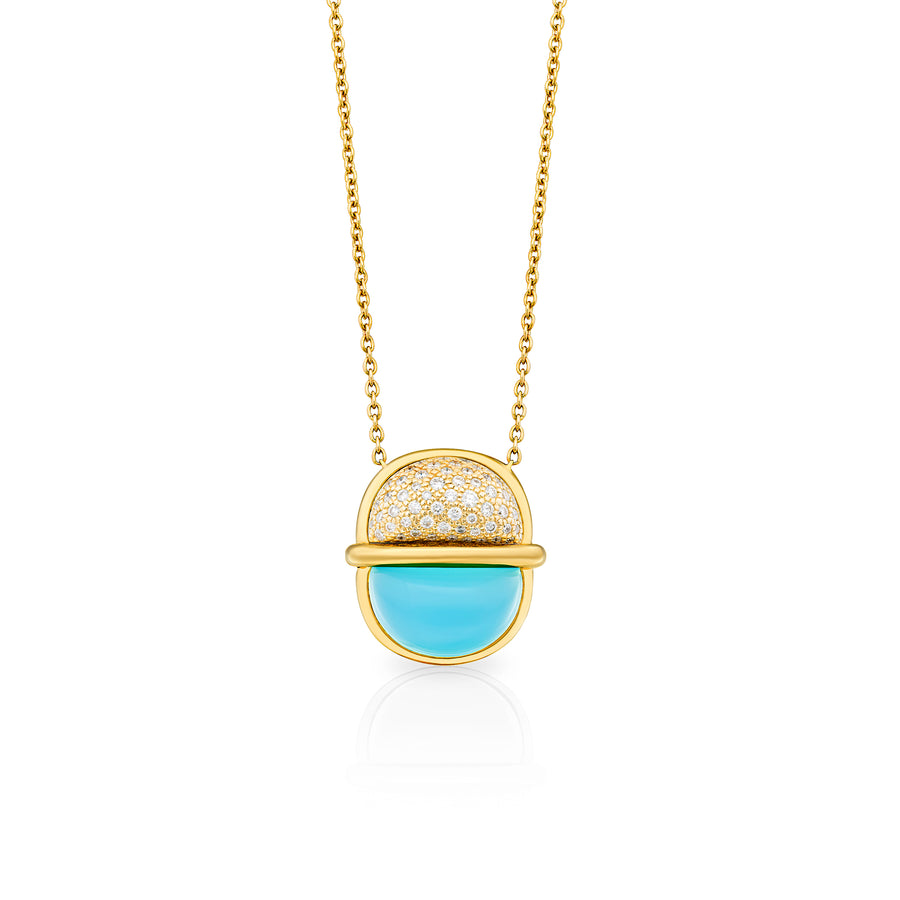 Amrita Small Round Necklace in Sea Blue Chalcedony and Diamonds