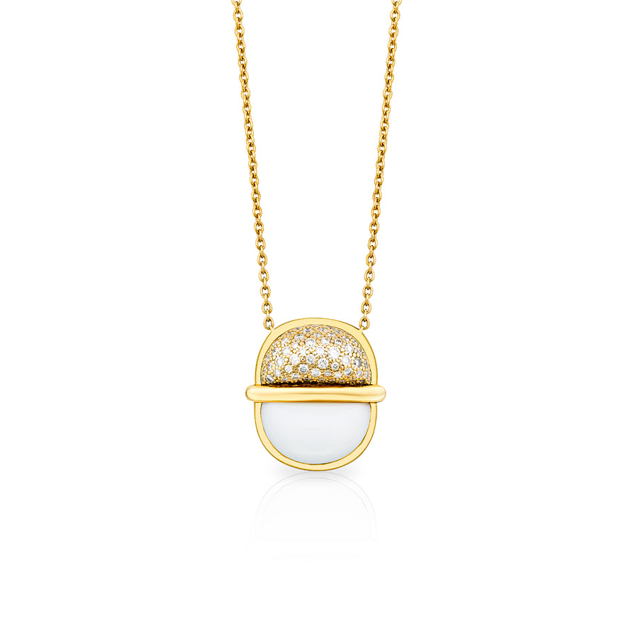 Amrita Small Round Necklace in White Ceramic with Diamonds