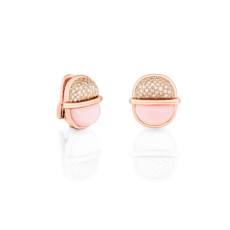 Amrita Small Round Earrings in Pink Opal and Diamonds
