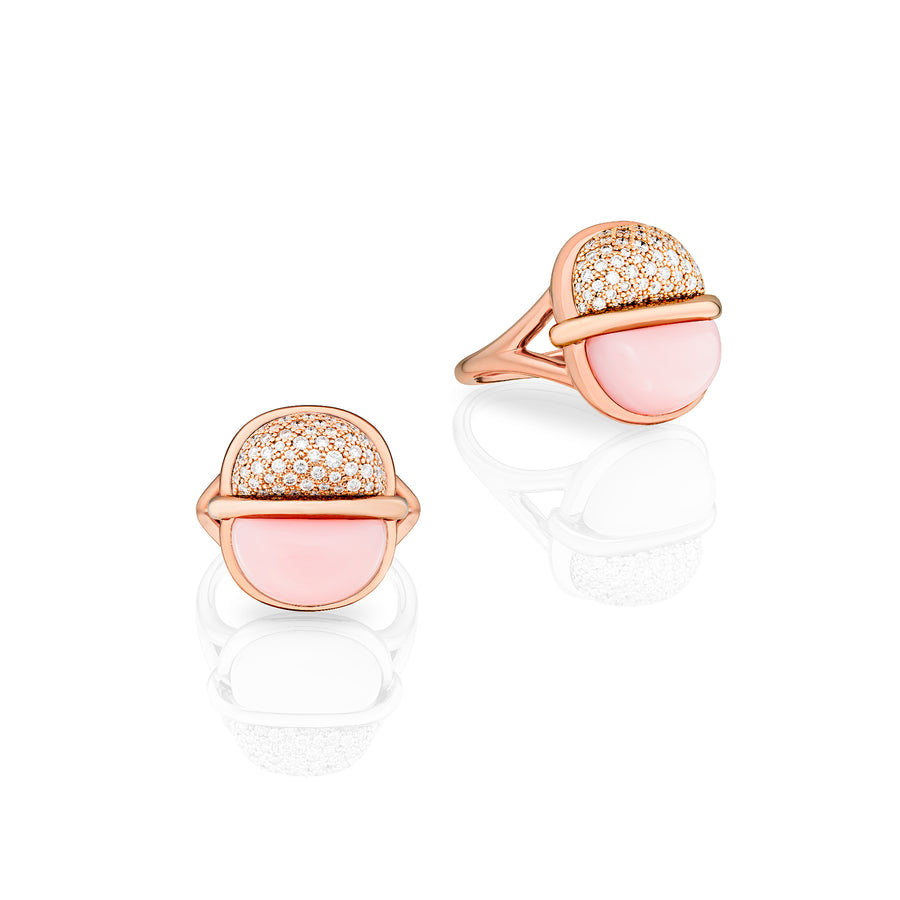 Amrita Small Round Ring in Pink Opal and Diamonds