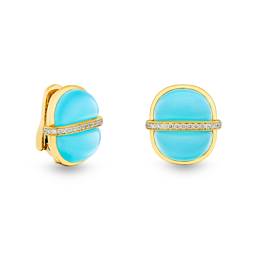 Amrita Small Round Earrings in Sea Blue Chalcedony