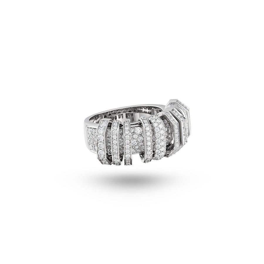 Small Akasha Ring with Pavé on Band and Full Diamond Links