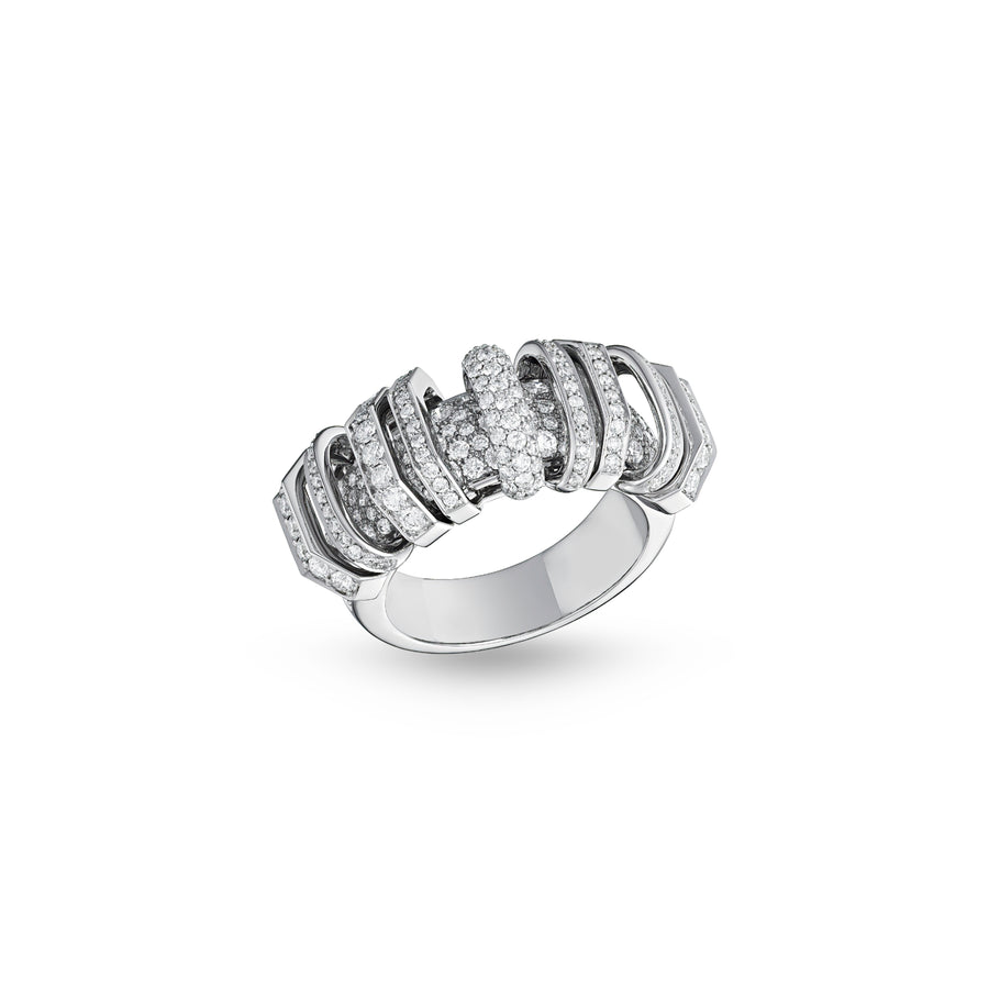 Small Akasha Ring with Pavé on Band and Full Diamond Links