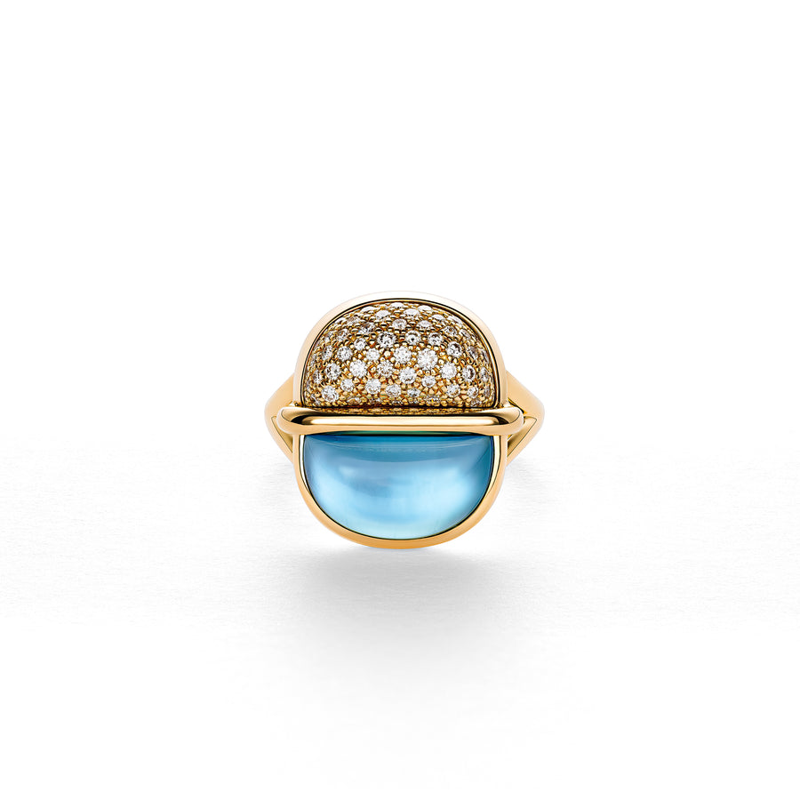 Amrita Small Round Ring in Blue Topaz and Diamonds