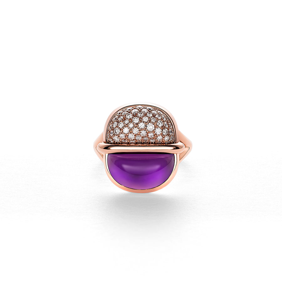 Amrita Small Round Ring in Amethyst and Diamonds