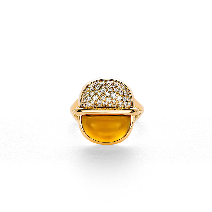 Amrita Small Round Ring in Citrine and Diamonds