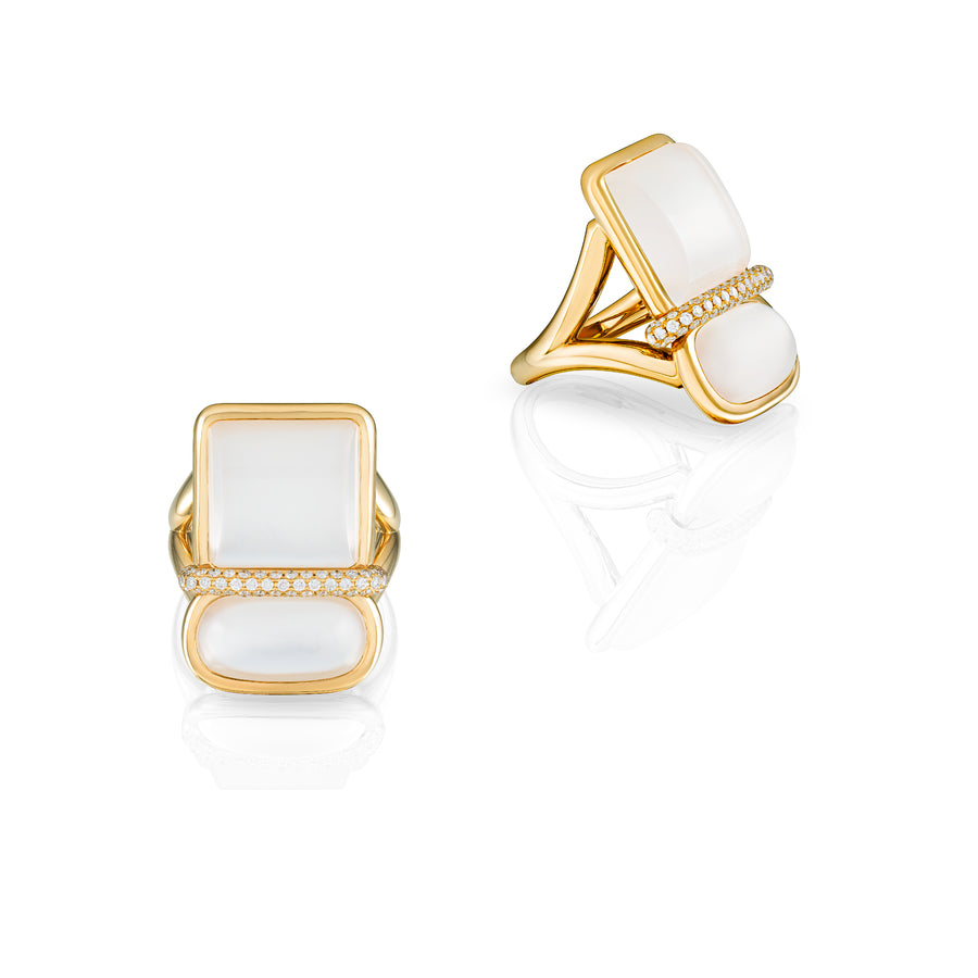 Amrita Square Duplet Ring in White Mother of Pearl
