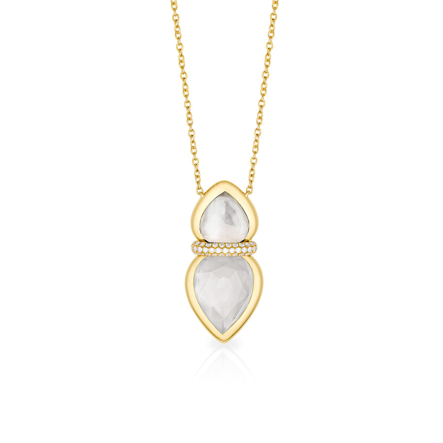 Amrita Lotus Duplet Necklace in Mother of Pearl and White Quartz