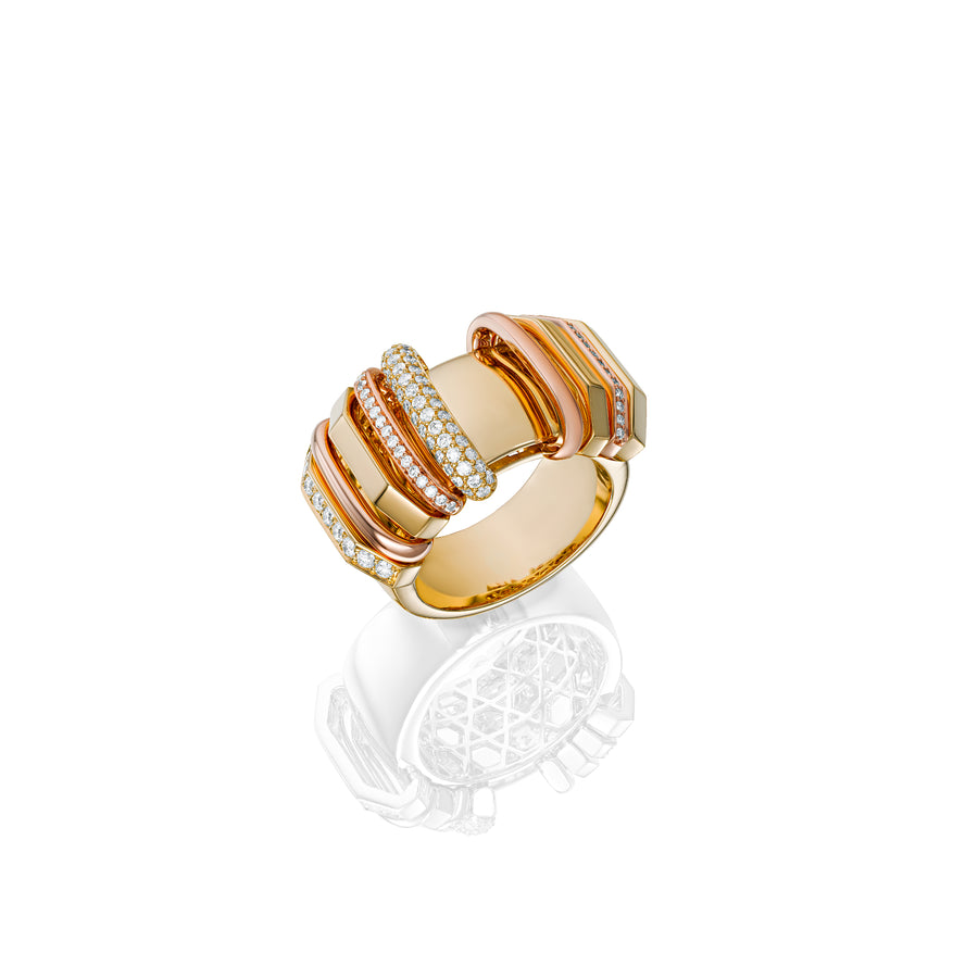 Akasha Ring with Gold Band and Half Diamond Links