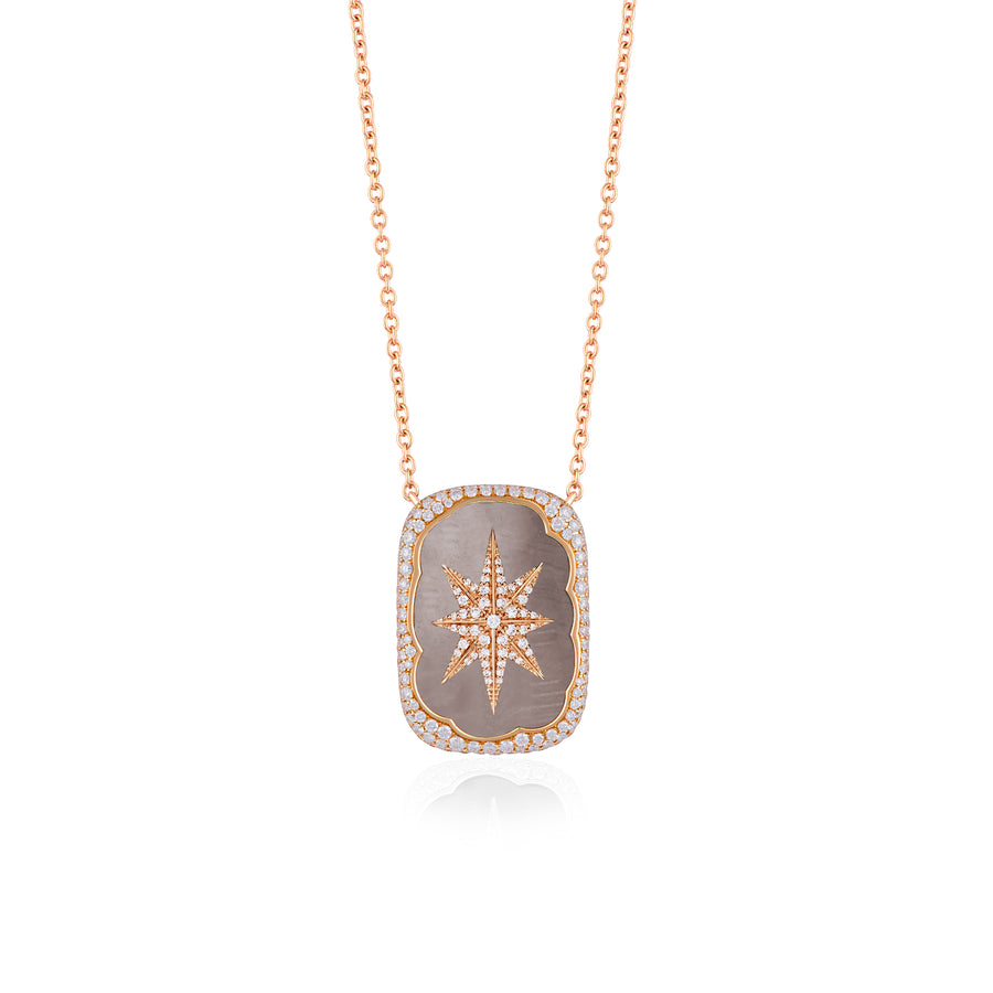 A Star is Born Necklace with Brown Mother of Pearl and Diamond Border