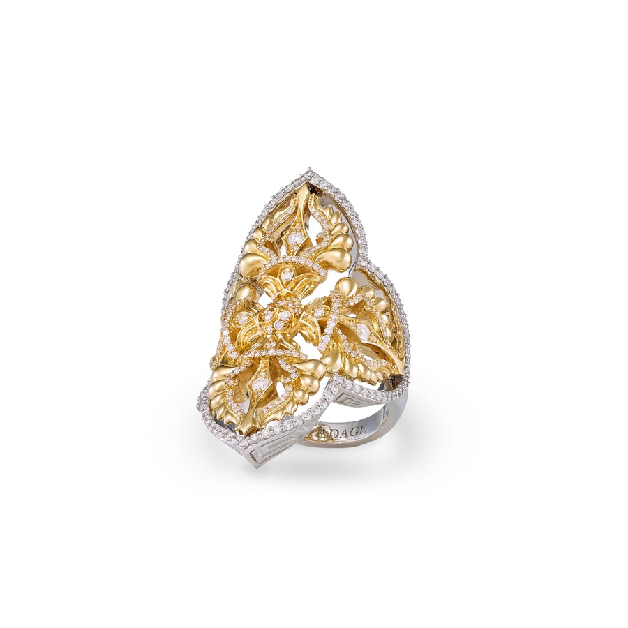 Double Dorje Yellow and White Gold Ring
