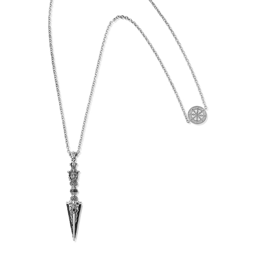 Full Diamond Silver Phurba Necklace
