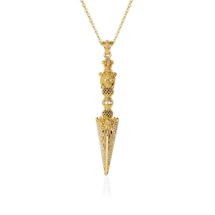 Phurba Necklace in Yellow Gold with Pavé Diamond Blade
