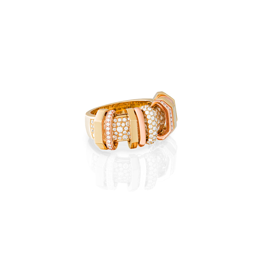 Small Akasha Ring with Pavé on Band and Half Diamond Links