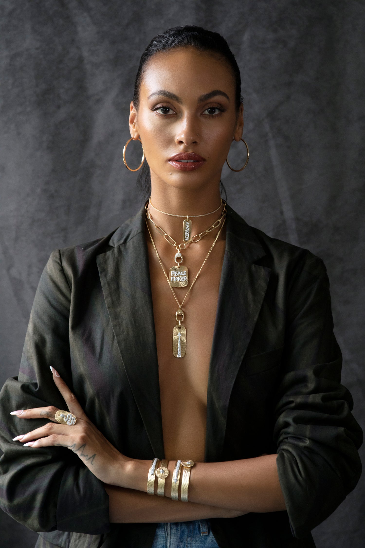 AWAKEN-ARROW 18K Yellow Gold & White Gold alphabet with Clasp Necklace ...